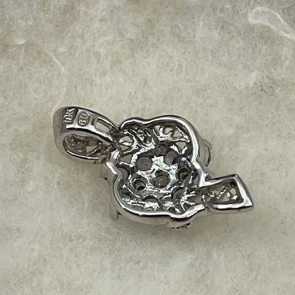 10K White Gold Tanzanite 💎 Diamond Accent Pendant - Vintage Estate, 1990s - Picture 8 of 15